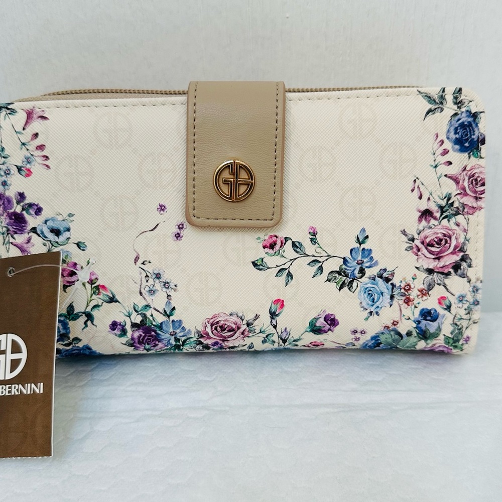 New Giani Bernini Floral Wallet - Cream with Multicolor Accents